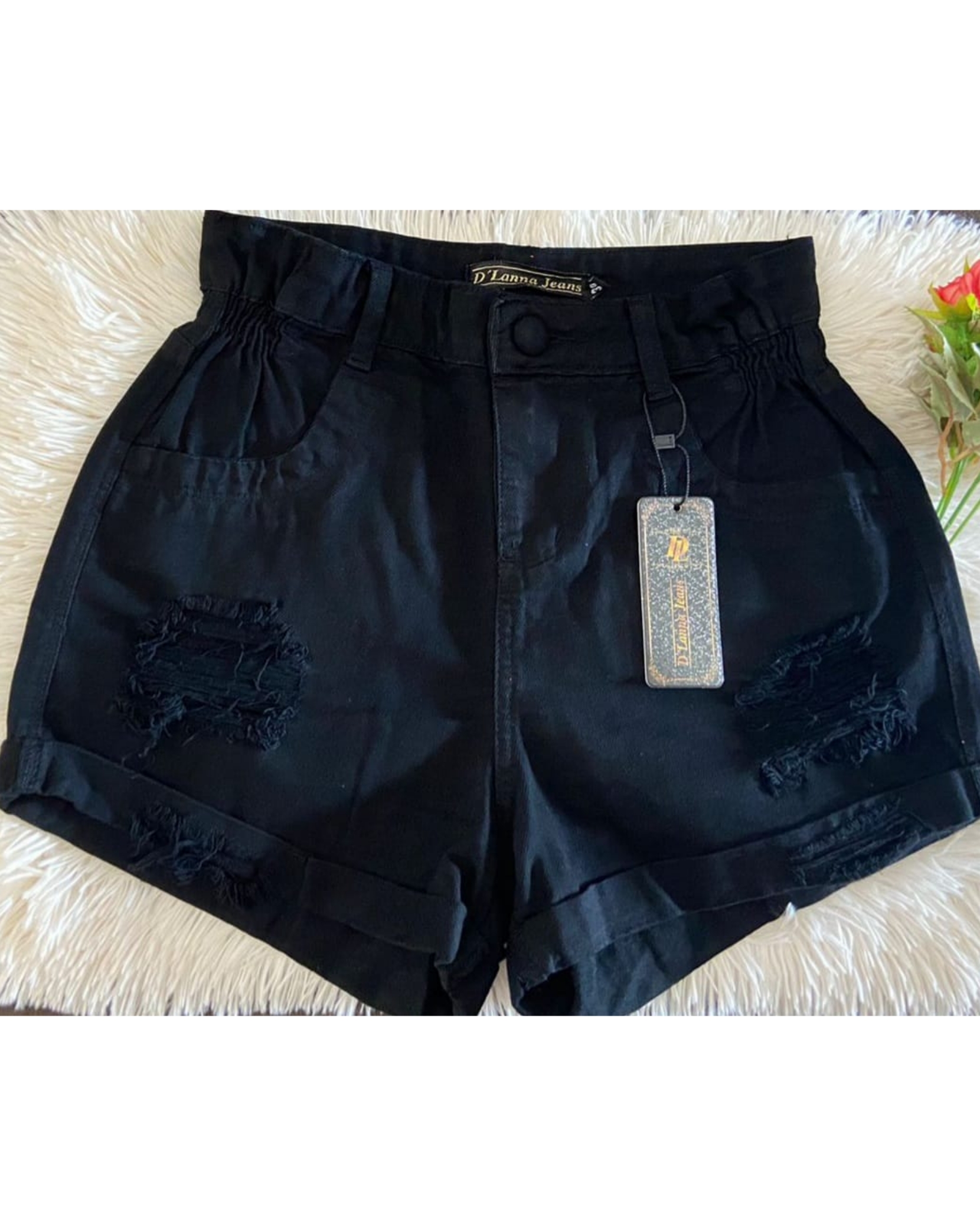 short jeans feminino preto cintura alta