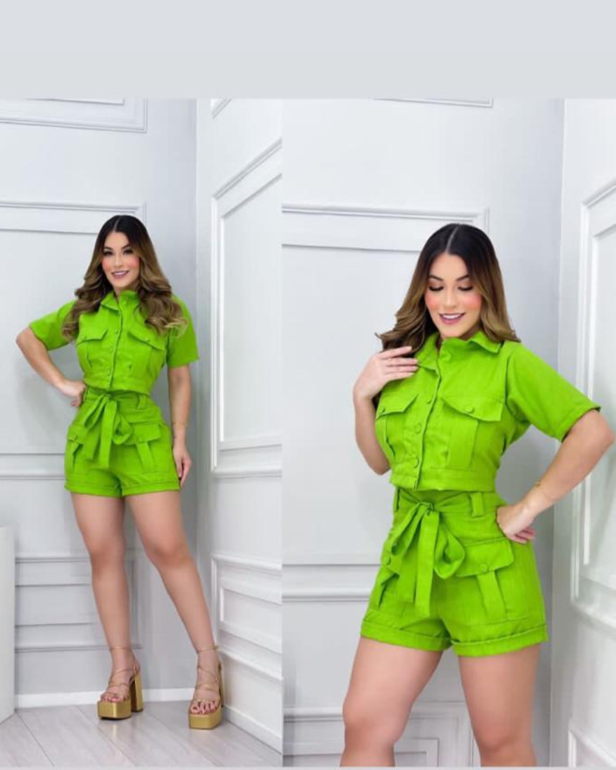Conjunto cropped e shorts roupa feminina conjunto feminino - R$ 50.00, cor  Verde #89027, compre agora