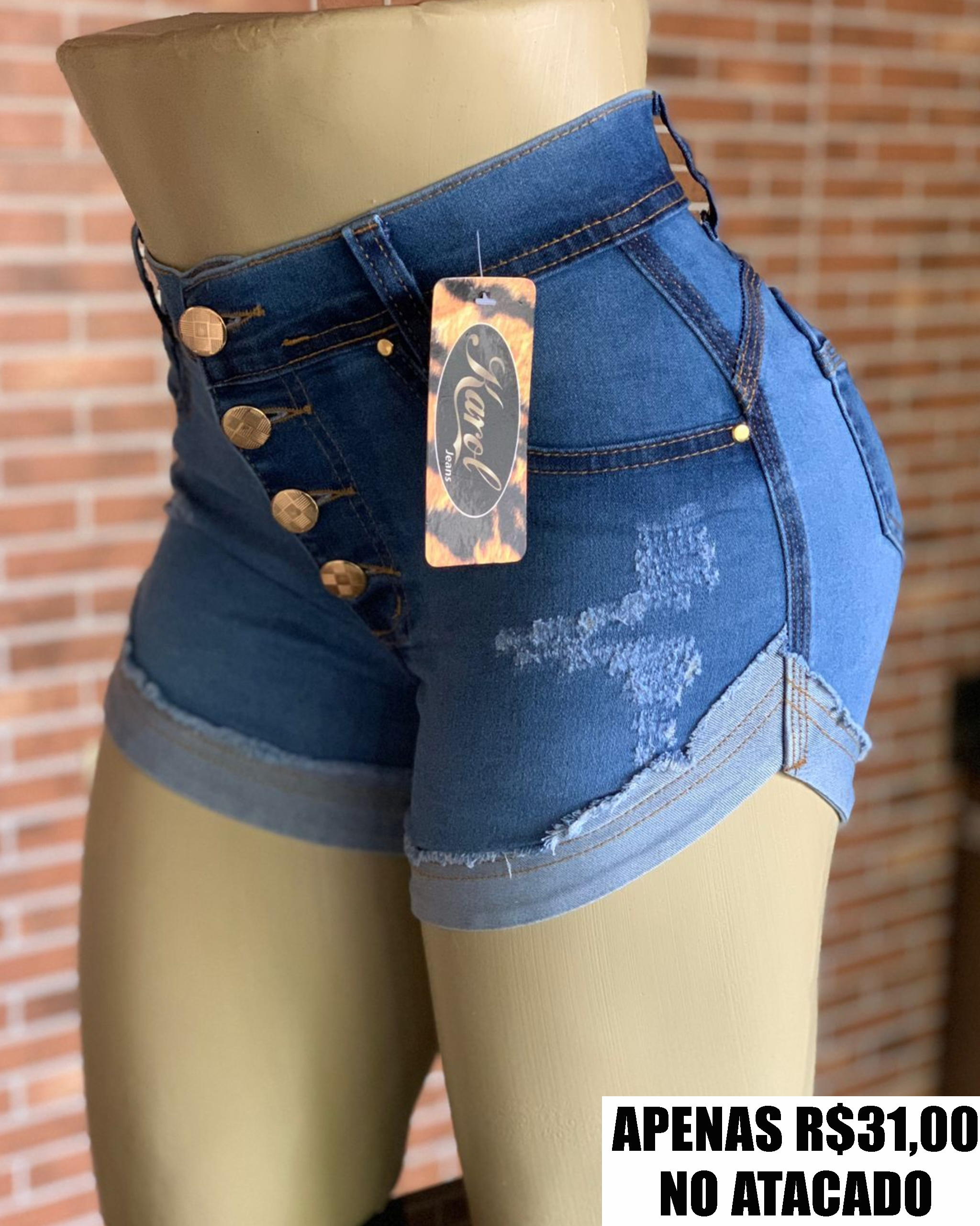 Short Jeans Feminino Curto com Destroyed - Atacado 44 Goiânia.