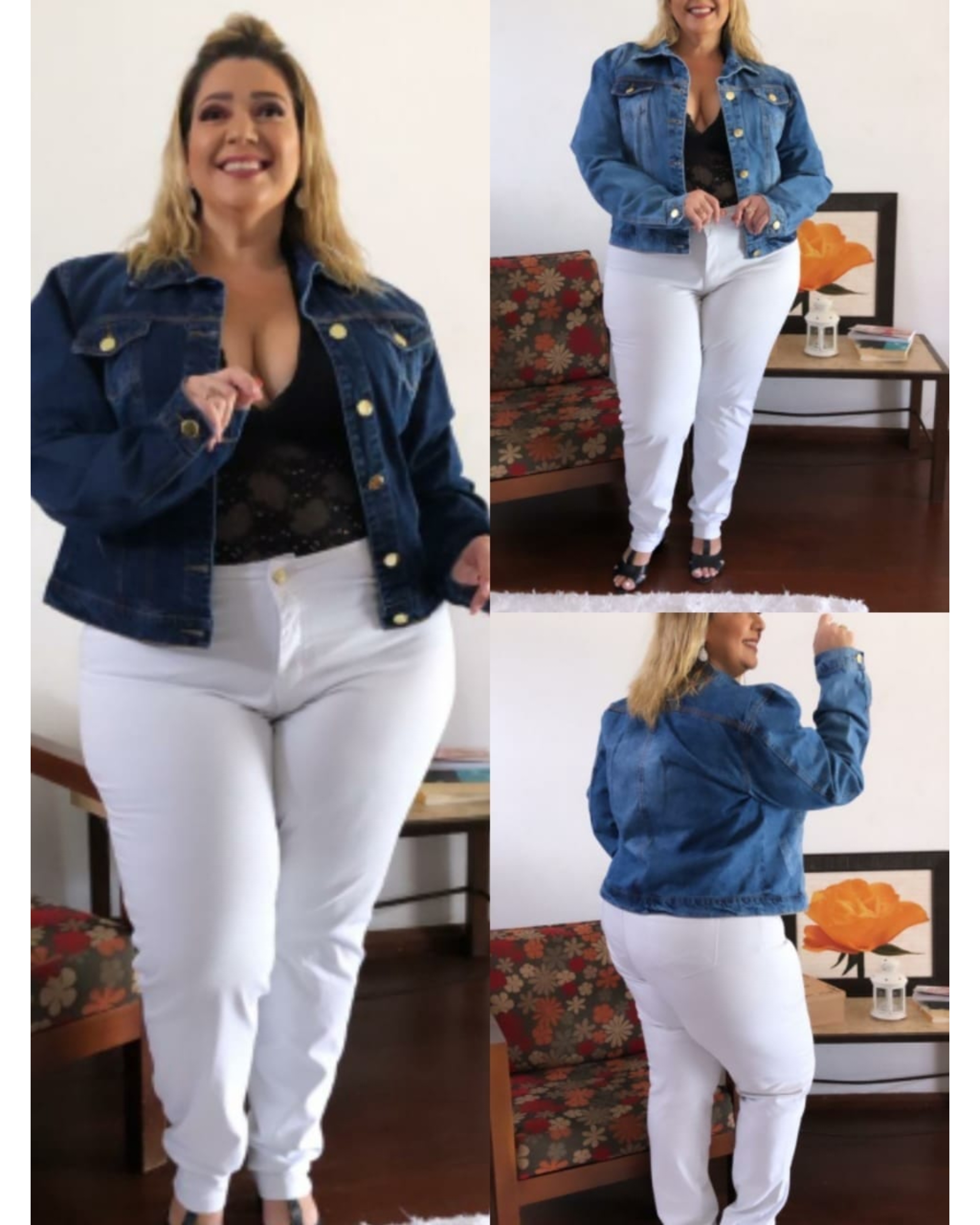 Calça Jeans Feminina Plus Size Branca Cintura Alta - Atacado 44