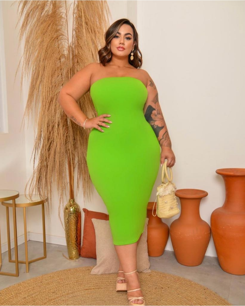 Vestido Midi Plus Size Tomara que Caia Várias Cores no Atacado.